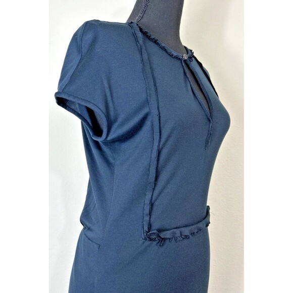 Designer Alexander McQueen Crew Neck Knee Length Navy Dress Size 42 US Size 6 - Picture 5 of 13